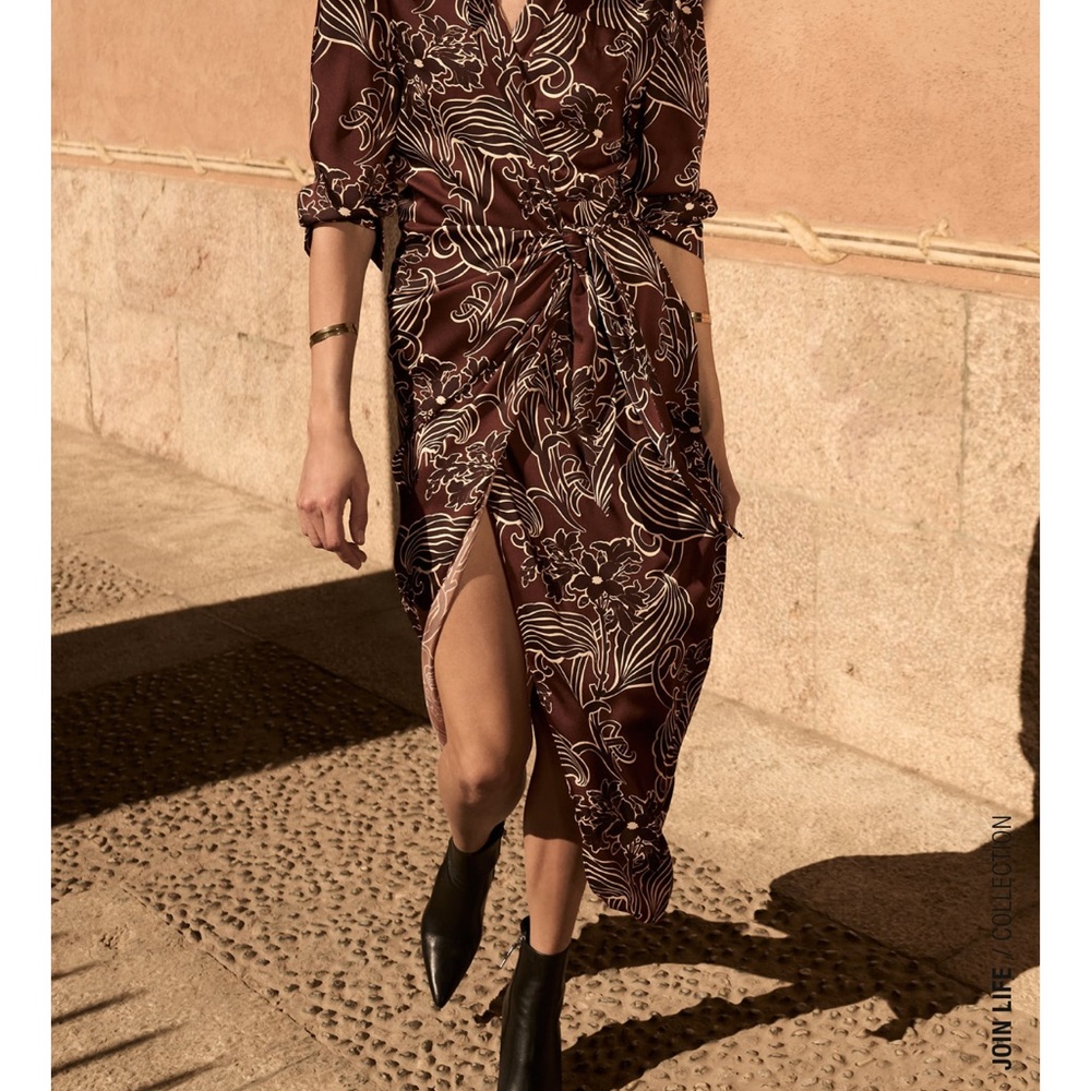 Zara satin faux wrap dress